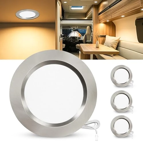 Oferta limitada: Laiebri 3 x Downlight LED Techo Empotrable 12V, 3000K 3.5W 330LM Aluminio Focos LED Interior Techo Regulable, Foco Empotrable Agujero 55-58mm, IP44 Ojos de Buey para Autocaravana Muebles, Níquel de 19.99 € a 19.99 € (ahorro 0.00%)