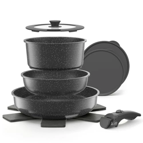 Offerta a tempo: YASHE Pentole induzione 9 pezzi, atossiche, senza PTFE e PFAS - 21% da 59.99 € a 47.49 €