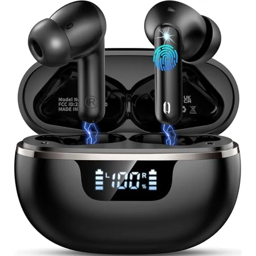 2026 New Bluetooth 5.4 Headphones, HiFi Stereo Bluetooth Headphones, 50 Hours In-Ear Headphones with 4 Enc Noise Cancellation Mics, IP7 Waterproof Wireless Headphones, Touch Control Headphones/LED