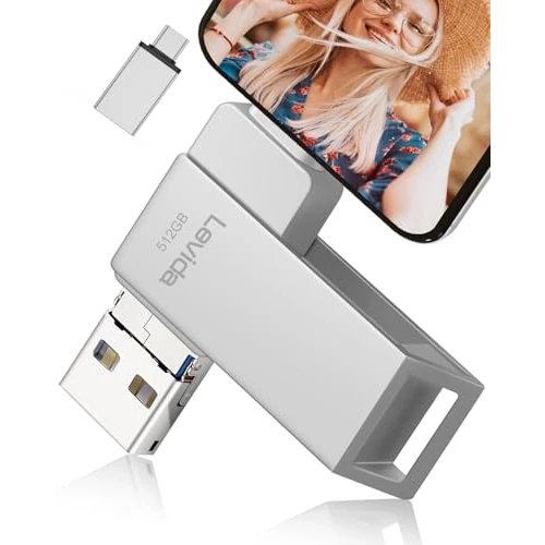 Offerta a tempo: Chiavetta USB 512gb per Phone,Levida Pen Drive Penna USB 3.0 Pendrive 4 in 1 Photostick Chiave USB Type C con iOS,Android,Tipo C Porta/Smartphone, Computer, Laptop, PC,Argento - 36% da 65.99 € a 42.01 €