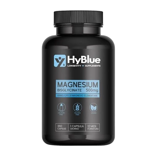 Offerta a tempo: HyBlue Magnesio Bisglicinato Capsule 360, 100mg, 100% Vegano, Fino 6 Mesi - 36% da 29.99 € a 19.28 €