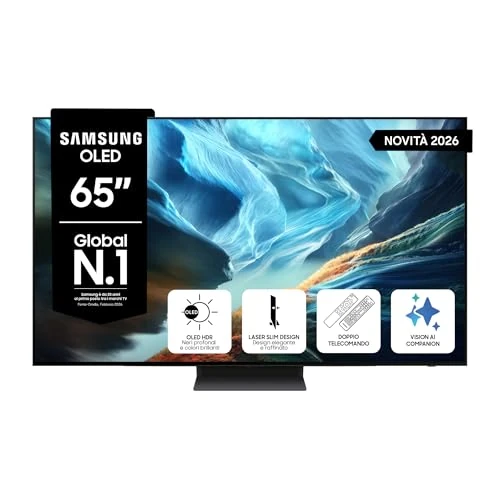 Offerta a tempo: Samsung Smart TV 65" QE65S92HAEXZT OLED 4K Glare Free, NQ4 AI Gen 3 Processor, HDR 10+, Motion Xcelerator 165Hz, Dolby Atmos, Gaming Hub, Ultimate Gaming Pack, LaserSlim Design, Vision AI, Alexa, 2026 - 5% da 2399.00 € a 2279.00 €