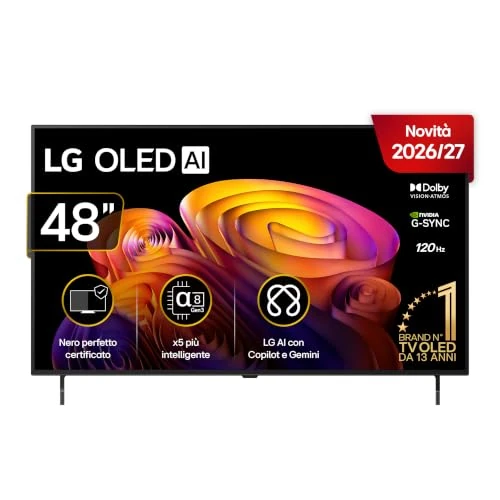Offerta a tempo: LG OLED AI 48 pollici Serie B6E OLED48B6ELC, Smart TV 4K, Nero perfetto, Dolby Vision & Atmos, Processore α8 Gen3, AI Magic Remote, webOS con Gemini & Copilot, Gaming VRR e G-Sync 4K@120Hz, TV 2026 - 0.00% da 799.00 € a 799.00 €