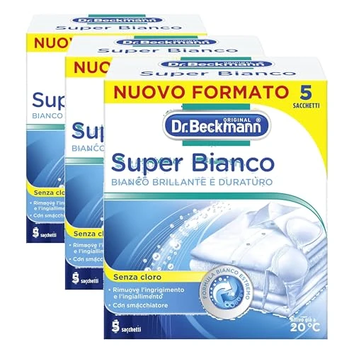 Offerta a tempo: Dr. Beckmann Super Bianco | Rimuove l'ingrigimento | Combatte l'ingiallimento | Rende la biancheria bianca più bianca | 5 x 40 g (Confezione da 3) - 35% da 13.47 € a 8.76 €