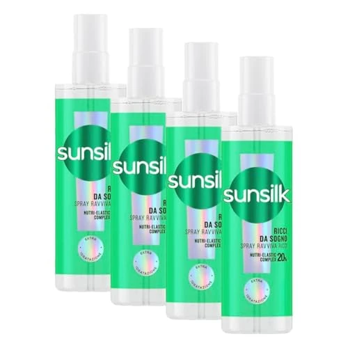 Offerta a tempo: Sunsilk Spray Ravviva Ricci, Linea Ricci da Sogno, Spray per Capelli, Nutre e Idrata Senza Appesantire, Texture Ultra-leggera, con Olio di Macadamia, Elastina e Biotina,150ml (Confezione da 4) - 12% da 21.80 € a 19.17 €