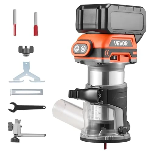 Offerta a tempo: VEVOR Rifilatrice Fresatrice per Legno a Batteria, Fresatrice con Motore Brushless Palmare Compatta Velocità Variabile con Base Fissa, Rifilatrice per Finitura Bordi del Legno, 18V, Guida Parallela - 25% da 70.90 € a 52.90 €