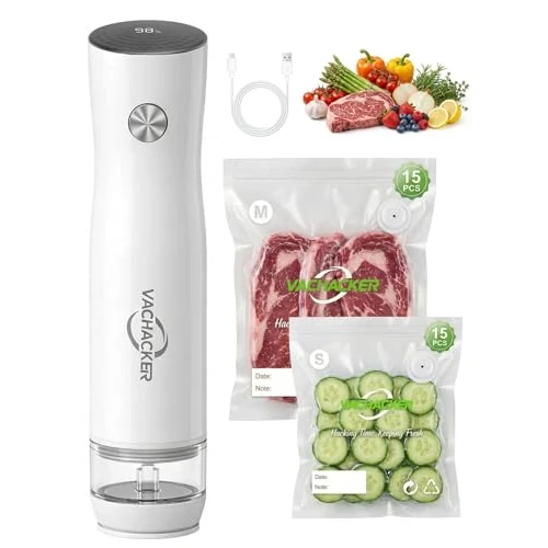 Offerta a tempo: Macchina Sottovuoto Alimenti con Serbatoio Visibile, Vachacker Sottovuoto Alimenti Portatile con 30 Sacchetti per Sottovuoto, 60kPa Potente Vacuum Sealer - 10% da 39.99 € a 36.09 €