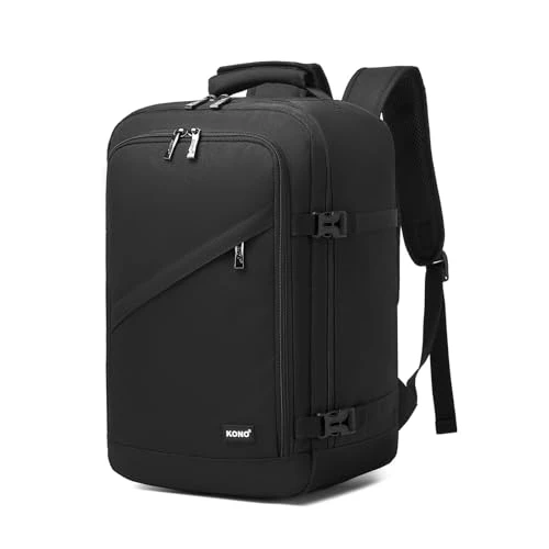 Offerta a tempo: KONO Zaino Ryanair 40x20x25, Zaino da Viaggio e Bagaglio a Mano per Aereo, Zaino Porta PC con Apertura a 180° per Wizz Air e EasyJet (40 x 20 x 25 cm, Nero) - 15% da 16.99 € a 14.44 €