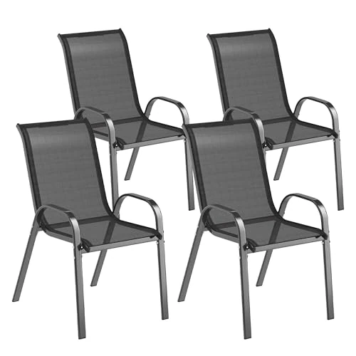 Offerta a tempo: Outsunny Set 4 Sedie da Giardino Impilabili con Braccioli, Sedie da Pranzo per Esterno in Acciaio e Texteline, per Patio Balcone Terrazza Uso Esterno e Interno, 54x71x93 cm Nero - 8% da 96.95 € a 89.19 €