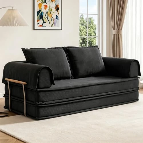 Offerta a tempo: Vipbear - Letto divano senza ossa, 200 cm, in velluto a coste premium, 5 in 1, pieghevole, modulare, divano a 3 posti versatile per stanze compatte, nero - 0.00% da 299.99 € a 299.99 €
