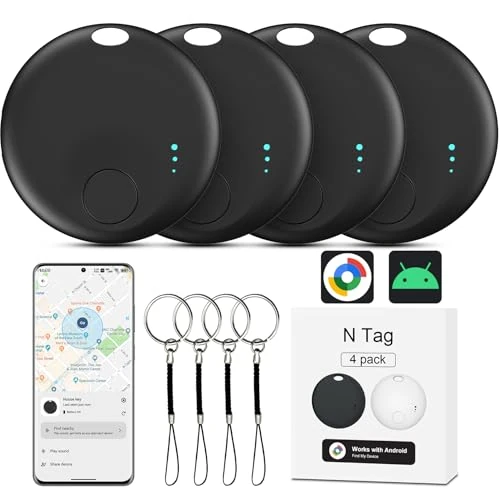 Zeitlich begrenztes Angebot: Air Tracker Android, 4 Pack Smart Tracker Schlüsselfinder Key Finder kompatibel mit Google Find Hub APP (Android NUR), Bluetooth Tracker für Gepäck,Brieftasche,Koffer (Schwarz) von 28.89 € auf 28.89 € (0.00% Rabatt)