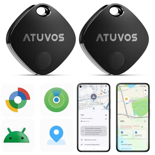 Offerta a tempo: ATUVOS Air Tag Pro Smart Tag Tracker per Android & iOS, Dual System Localizzatore Bluetooth Funziona con Google Funzioni Trova o Apple Dov'è APP, per Bagagli, Borse.Batteria Sostituibile. 2 pezzi Nero - 37% da 29.99 € a 18.93 €