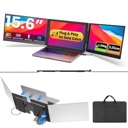 Offre limitée : Kwumsy Écran Portable 15,6 Pouces – Triple Écran PC Portable FHD 1080P IPS, Extension d'Écran USB-C Plug & Play, Moniteur Portable Compatible Mac/Windows et Ordinateurs Portables jusqu'à 17,3" de 249.99 € à 249.99 € (0.00% de remise)