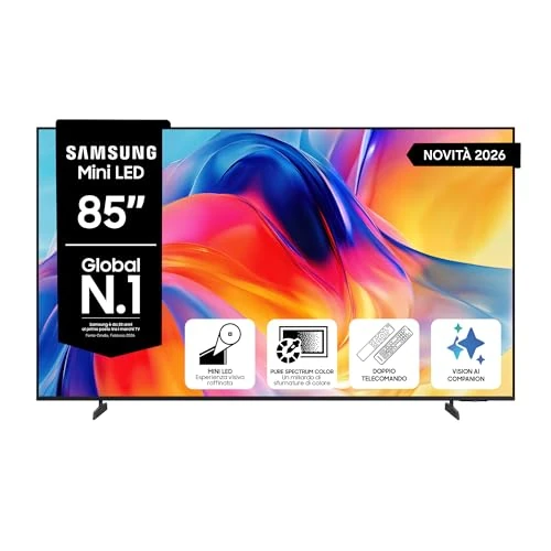 Offerta a tempo: Samsung Smart TV 85" UE85M72HAUXZT Mini LED 4K, HDR 10+, Motion Xcelerator 144Hz, Dynamic Sound Pack, Gaming Hub, Pure Spectrum Color, Knox Security, Voice Control with AI(VAC), Vision AI, 2026 - 41% da 1799.00 € a 1064.00 €