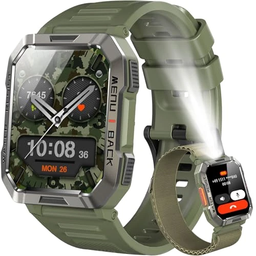 Blackview Smartwatch voor heren, militaire smartwatch voor heren, fitness met bluetooth-oproepen, 2,01 inch (5,1 cm), intelligent horloge 112+ sportmodus/900 mAh/slaap/hartslagmeter/zaklamp/kompas