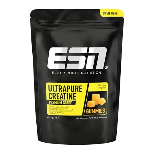 Offerta a tempo: ESN Ultrapure Creatine Gummies, 120 caramelle gommose, 30 porzioni, al gusto di mango, con 3,4 g di creatina monoidrato per porzione giornaliera - 35% da 32.90 € a 21.29 €