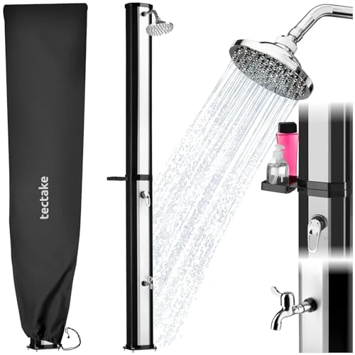 Offerta a tempo: tectake® Doccia Solare da Giardino 35 Litri, Soffione Doccia Orientabile 360°, Accessori Giardino Esterno Campeggio Piscina, con Cover Protettiva, Portasapone, Rubinetto, Attacco Acqua - Nero/Argento - 12% da 129.79 € a 114.79 €