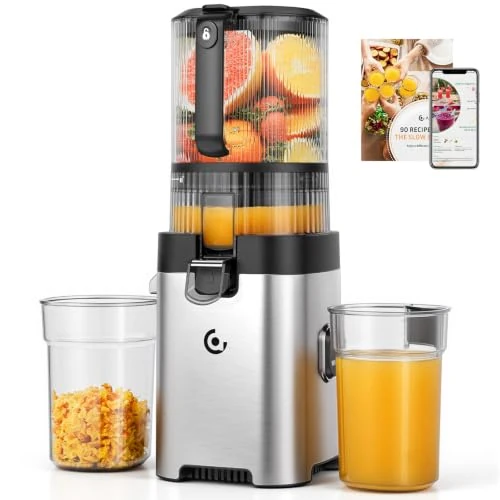 Offerta a tempo: AMZCHEF Estrattore di Succo a Freddo, 158 mm Bocca Larga per Frutta e Verdura Intera, 2.5 L, Facile da Pulire, 2 Filtri per Succo e Gelato, per Famiglie, Genitori e Colazione - 35% da 199.99 € a 129.99 €