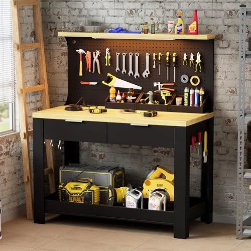 Offerta a tempo: Banco da Lavoro con LED e Presa di Corrente Tavolo da Lavoro Garage con 2 cassetti,Pannello Forato Banco Tavolo Da Lavoro Metall e 28mm MDF Portata Tavolo da Lavoro fai da te 56x110x135CM,Fino a 200KG - 0.00% da 238.99 € a 238.99 €