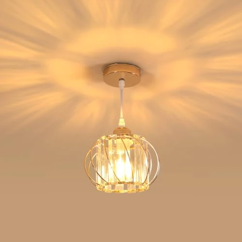 Offerta a tempo: DELIPOP Lampada a Sospensione Cristallo Moderno, Plafoniera E27 Oro - 0.00% da 27.99 € a 27.99 €
