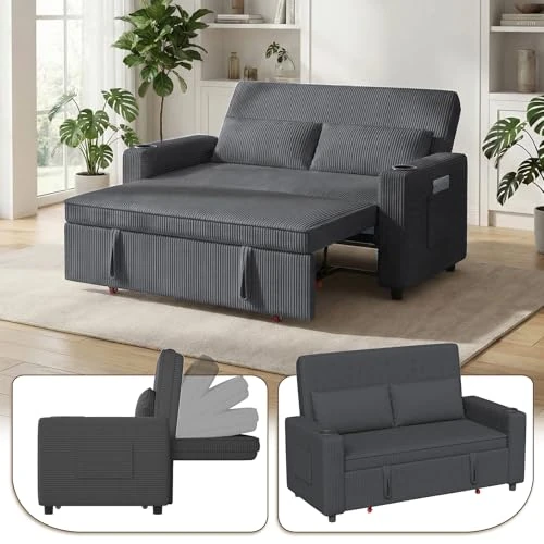 Offerta a tempo: Devoko Divano Letto 2 Posti in Velluto Divano Matrimoniale Prontoletto Estraibile con Schienale Regolabile in 5 Posizioni per Soggiorno, Camera da Letto o Ufficio, 69P x 141L x 88H cm, Grigio - 5% da 299.99 € a 284.99 €