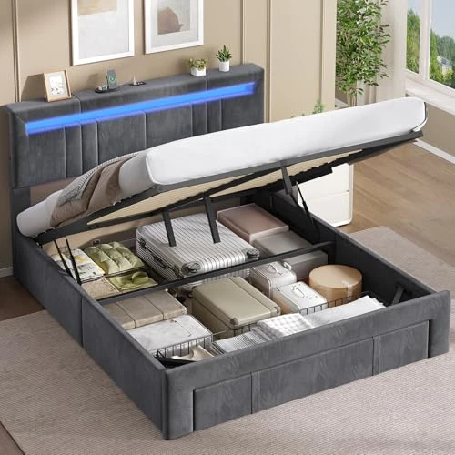 Offerta a tempo: AGOLLATI Letto Matrimoniale con Contenitore 160x200 Letto Contenitore Matrimoniale Con LED Letto Contenitore Idraulico con Stazione Di Ricarica Struttura Letto Matrimoniale Con Testiera Regolabile - 0.00% da 179.99 € a 179.99 €