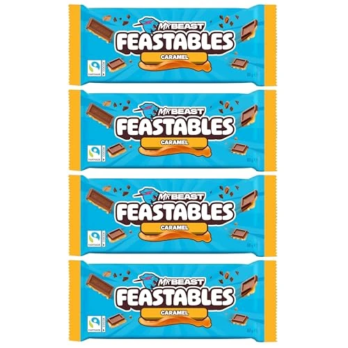 Oferta limitada: Feastables MrBeast Caramel – Chocolate 4 x 60g – Caja Regalo – 240g de 15.95 € a 9.99 € (ahorro 37%)