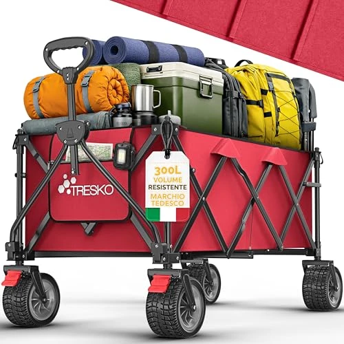Offerta a tempo: TRESKO® Carrello pieghevole 300 l con freno | Carrello a mano pieghevole 150 kg con pneumatici in gomma piena | Carrello da spiaggia pieghevole extra largo | Ruote per ogni terreno | Carrello da - 14% da 104.79 € a 89.79 €