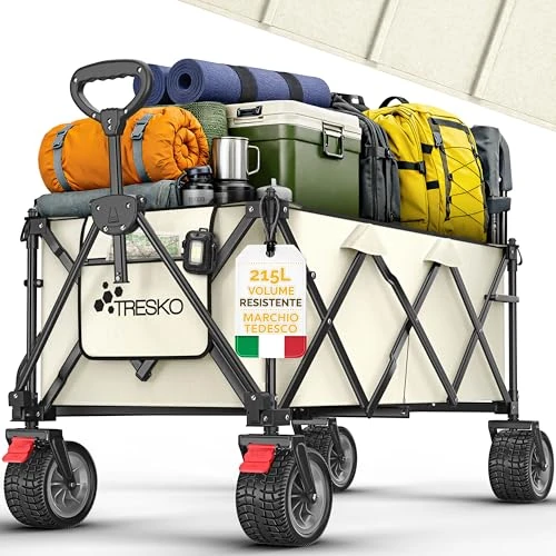 Tijdelijke aanbieding: TRESKO® Bolderkar, opvouwbaar, 215 liter, met rem, handwagen, inklapbaar, 150 kg, incl. massief rubberen banden, opvouwbare strandwagen, extra brede wielen voor alle terreinen, transportwagen met van 94.79 € naar 79.89 € (16% kortin