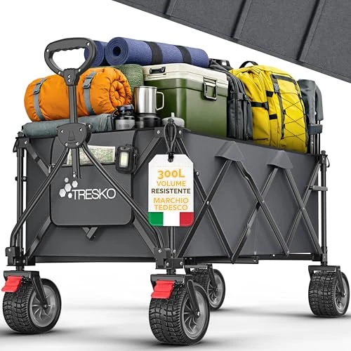 Offerta a tempo: TRESKO® Carrello pieghevole 300 l con freno | Carrello a mano pieghevole 150 kg con pneumatici in gomma piena | Carrello da spiaggia pieghevole extra largo | Ruote per ogni terreno | Carrello da - 14% da 104.79 € a 89.89 €
