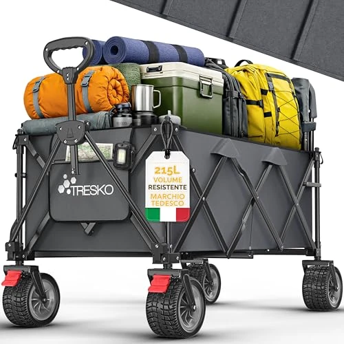 Offerta a tempo: TRESKO® Carrello pieghevole da 215 l con freno, carrello pieghevole da 150 kg con pneumatici in gomma piena, pieghevole, extra large, ruote per tutto il terreno, con borsa per il trasporto - 12% da 96.79 € a 84.89 €