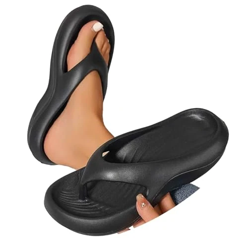 Lggwunsi Women's Slip-On Flip Flops Soft Lightweight for the Sea Summer Slippers for Plantar Fasciitis Elegant Flat Bottom Flip Flop Beach Pool, a01 black, 41/EU