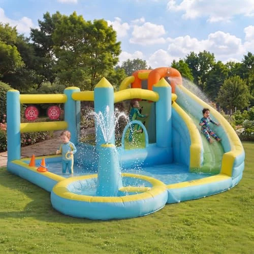 Offerta a tempo: NuvlaGu Hüpfburg, Parco acquatico con acquascivolo e piscina, gonfiabile, per giardino all'aperto, parco giochi acquatici con ventilatore, grande giocattolo gonfiabile per bambini (430 x 390 x 210 cm) - 0.00% da 279.99 € a 279.99 €