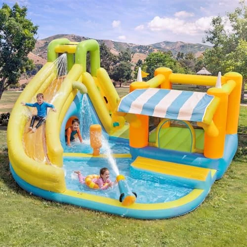 Zeitlich begrenztes Angebot: NuvlaGu Hüpfburg Wasserpark mit Wasserrutsche & Pool, Aufblasbare Wasserspielburg für Outdoor Garten, Wasserspielplatz mit Gebläse, großes aufblasbares Spielzeug für Kinder, 433x375x165cm von 369.99 € auf 369.99 € (0.00% Rabat