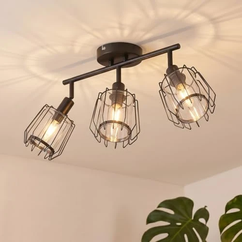 Offerta a tempo: LVWIT Faretti Soffitto Orientabili, Plafoniera Industriale in Acrilico, Lampadario E14 Nero, Plafoniera Soggiorno Faretto Vintage per Barra, Cameretta, Cucina, Corridoio (Senza Lampadina) 3 Faretti - 9% da 69.99 € a 63.57 €