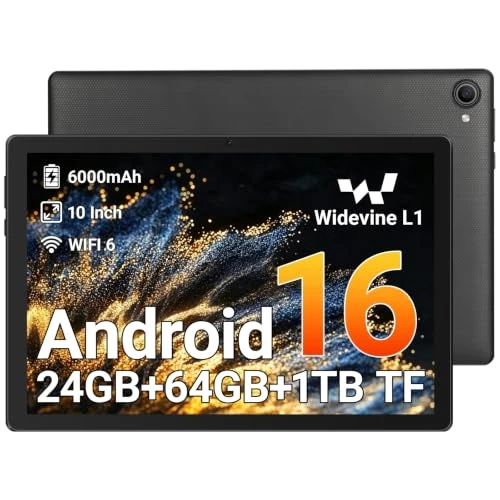Offerta a tempo: Gleeso Tablet 10 pollici Android 16, Face ID, OTG, 24GB+64GB+1TB Espansione, 1280 * 800 IPS, WiFi 6, BT5.4, Doppia Fotocamera 5MP+8MP, 6000mAh, Widevine L1 (Nero) - 33% da 119.99 € a 79.99 €