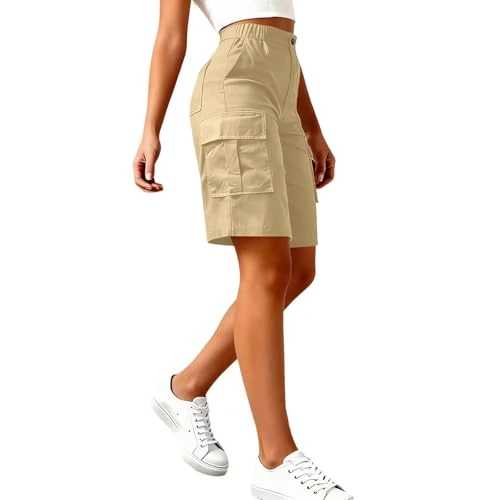 Offerta a tempo: Generico Pantaloncini Running Donna, Pantaloncini Estivi da Donna Trekking Bermuda Lunghi Elastici A Vita Alta Gamba Larga Pantaloni Corti Casual Sportivi Running Con Tasche - 0.00% da 15.88 € a 15.88 €