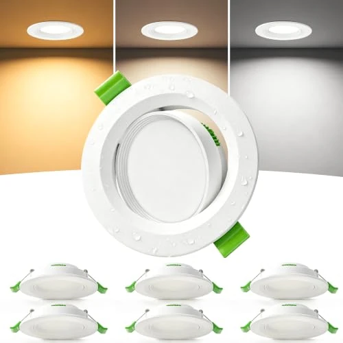 Offerta a tempo: Laiebri 6 Faretti LED da Incasso per Cartongesso, Foro Ø68-80 mm, Orientabili 45°, Faretti LED Ultrasottili da 23 mm, 5W, 3 CCT 2700K/4000K/6000K, IP44 per Bagno e Cucina, 230V, Bianco - 10% da 37.99 € a 34.18 €