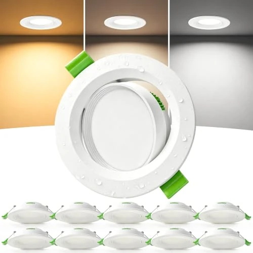 Offerta a tempo: Laiebri 10 Faretti LED da Incasso per Cartongesso, Foro Ø68-80 mm, Orientabili 45°, Faretti LED Ultrasottili da 23 mm, 5W, 3 CCT 2700K/4000K/6000K, IP44 per Bagno e Cucina, 230V, Bianco - 31% da 59.99 € a 41.66 €
