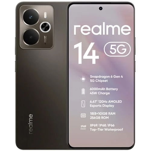 Oferta limitada: realme 14 5G Smartphone 8GB RAM + 256GB ROM, Teléfono Móvil Snapdragon 6 Gen 4 y 120Hz AMOLED Pantalla, 6000mAh Batería y Carga Rápida de 45W, IP69 Resistencia, GT Boost, 50MP OIS AI Cámara, Titanio de 259.99 € a 259.99 € (ahorro 0.00%)