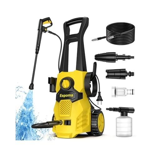 Offerta a tempo: Espoma Idropulitrice professionale 120 Bar - Idropulitrice 1400W Max, idropulitrice ad alta pressione Portata 380 L/h, funzione Autoadescante, 7m Tubo Alta Pressione, per Pulizia Auto e Terrazzo - 0.00% da 99.99 € a 99.99 €