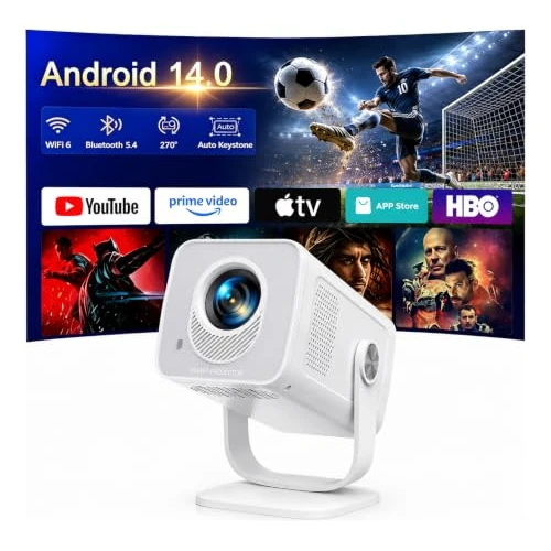 Offerta a tempo: Proiettore [Android 14 & Ottica Corta]Proiettore Portatile Wi-Fi 6 Mini Projector Two-Way Bluetooth 5.4 Pot Rotazione Videoproiettore Controllabile Tramite App per Casa/HDMI/USB/Smartphone/All'aperto - 33% da 159.99 € a 106.96 €