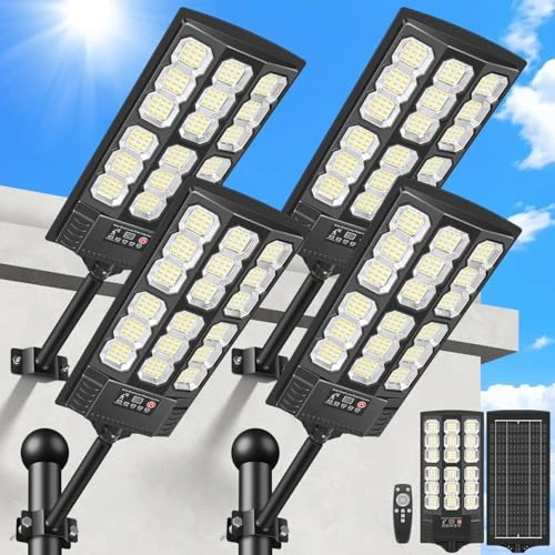 Offerta a tempo: BlueYu Lampione Solare Led Esterno, 800W 6500K IP66 Impermeabile Faretto Stradale con Sensore di Movimento e Telecomando, Lampioni da Giardino Esterno Solari per Strade, Cortili, Garage (4 Unità) - 0.00% da 109.99 € a 109.99 €