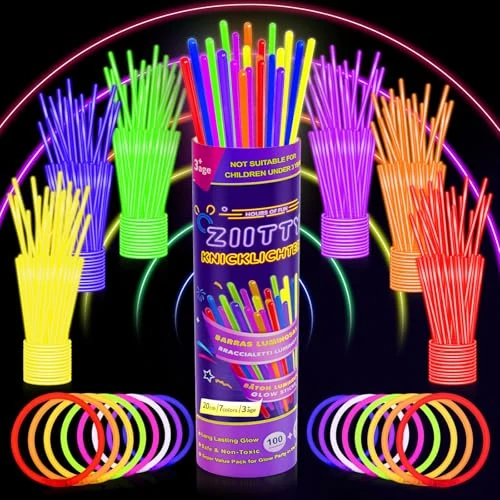 Offerta a tempo: Ziitty Braccialetti Luminosi Fluorescenti, 7 colori Fluo Party Kit Bambini Adulti Starlight 100 Glow Sticks e Connettori per Bracciali Occhiali Gadget per Comleanno Feste Carnevale Capodanno Pasqua - 0.00% da 15.99 € a 15.99 €