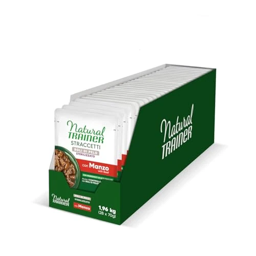 Offerta a tempo: Natural Trainer Adult Hairball - Cibo umido per gatti per prevenire la formazione di boli di pelo - Straccetti con Manzo - 28 bustine da 70g - 45% da 29.99 € a 16.47 €