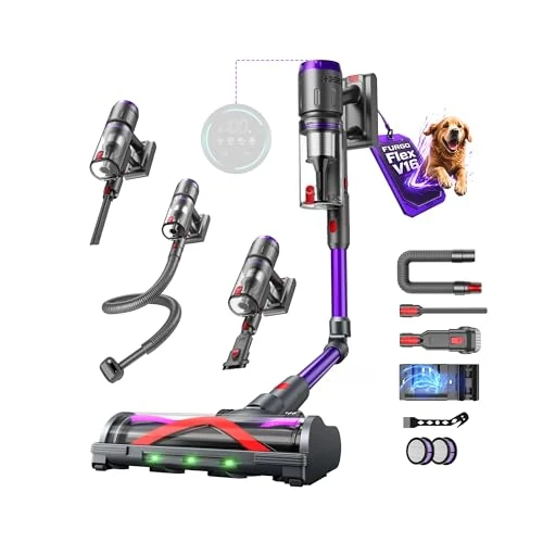 Tijdelijke aanbieding: Circlio Accustofzuiger, 600 W/58000 Pa/75 min, looptijd, draadloze stofzuiger met dierenhaarontwarter en led-display, flexibel buiggewricht, 1 m flexibele slang voor tapijt, harde vloer en dierenharen van 199.00 € naar 199.00 € (0.0