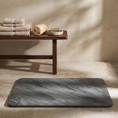 Offerta a tempo: Svet - Tappetino da bagno con diatomite - Tappetino da bagno a diatomite di pietra ad asciugatura rapida e ultra assorbente, antiscivolo, antibatterico e antimuffa. (Marmo Nero) - 29% da 34.99 € a 24.99 €