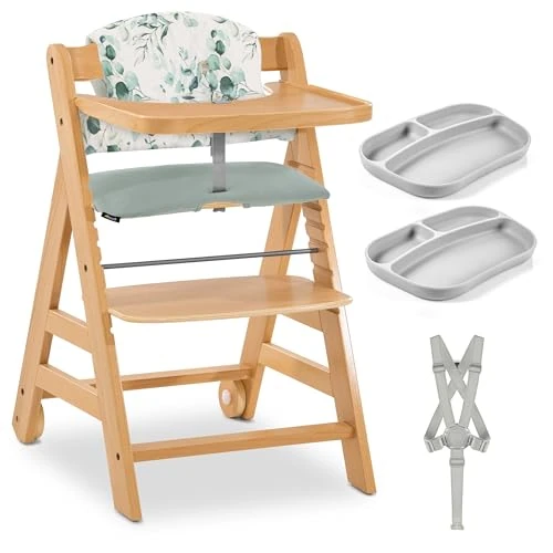 Offre limitée : hauck Chaise Haute Bébé Evolutive Bois Alpha Move dès 6 Mois avec Tablette, Coussin, Harnais 5 Points et 2 Assiettes Silicone – Chaise Bebe Réglable Sécurisée jusqu’à 90 kg - Naturel, Vert de 149.90 € à 149.90 € (0.00% de remise)