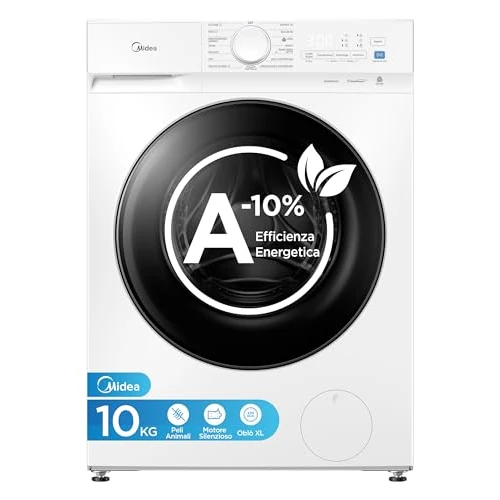 Offerta a tempo: Midea Lavatrice Carica Frontale,10 kg,Classe A-10%, 1400 Giri,Silent Inverter Motor,Rimozione Peli di Animali,Vapore Igienizzante,Programma Sport,Bianco - MFV3EW100BA10 - 0.00% da 419.90 € a 419.90 €