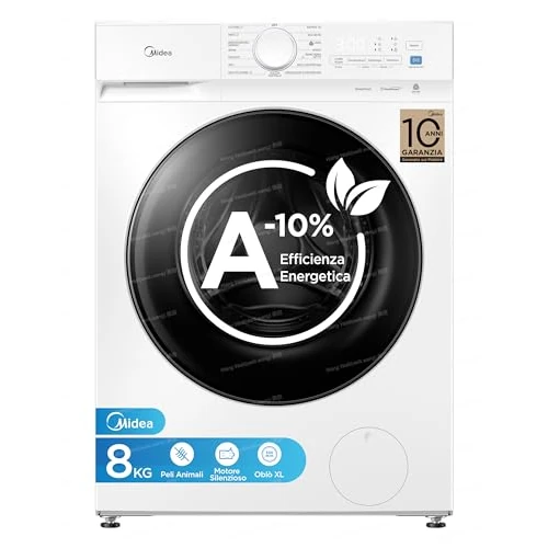 Offerta a tempo: Midea Lavatrice Carica Frontale,8 kg,Classe A-10%, 1400 Giri,Silent Inverter Motor,Rimozione Peli di Animali,Vapore Igienizzante,Programma Sport,Bianco - MFV3EW80BA10 - 11% da 379.90 € a 339.90 €